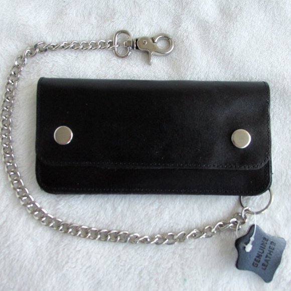GENUINE Black Leather Chain Wallet NWOT - Picture 1 of 10